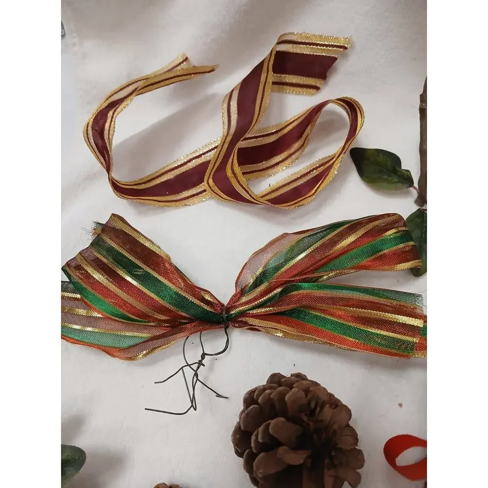 VNTG Christmas Decor Accessories Rose Pine cones Ribbons‎ Candycane Candles Nuts